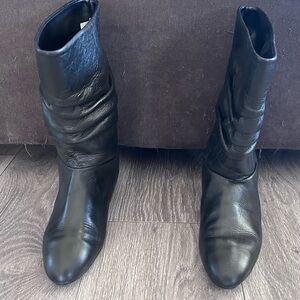 Vintage Karen Scott Black 614 Leather Slouchy Mid-calf Boots 7.5M 0041
